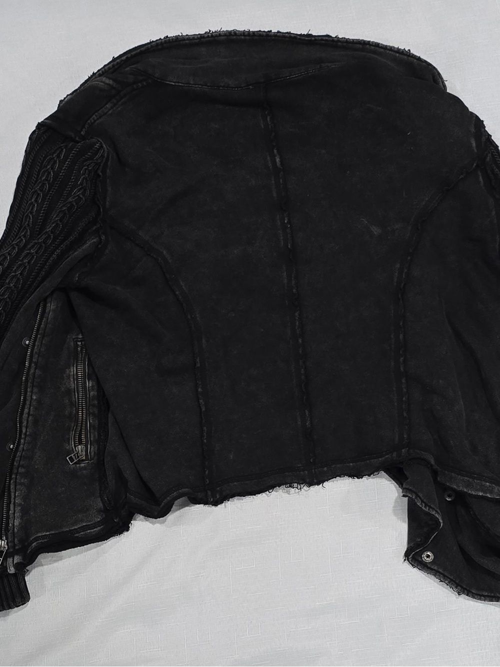 Free People Black Distressed Faux Leather Moto Jacket with Knit Sleeves - Picture 3 of 6